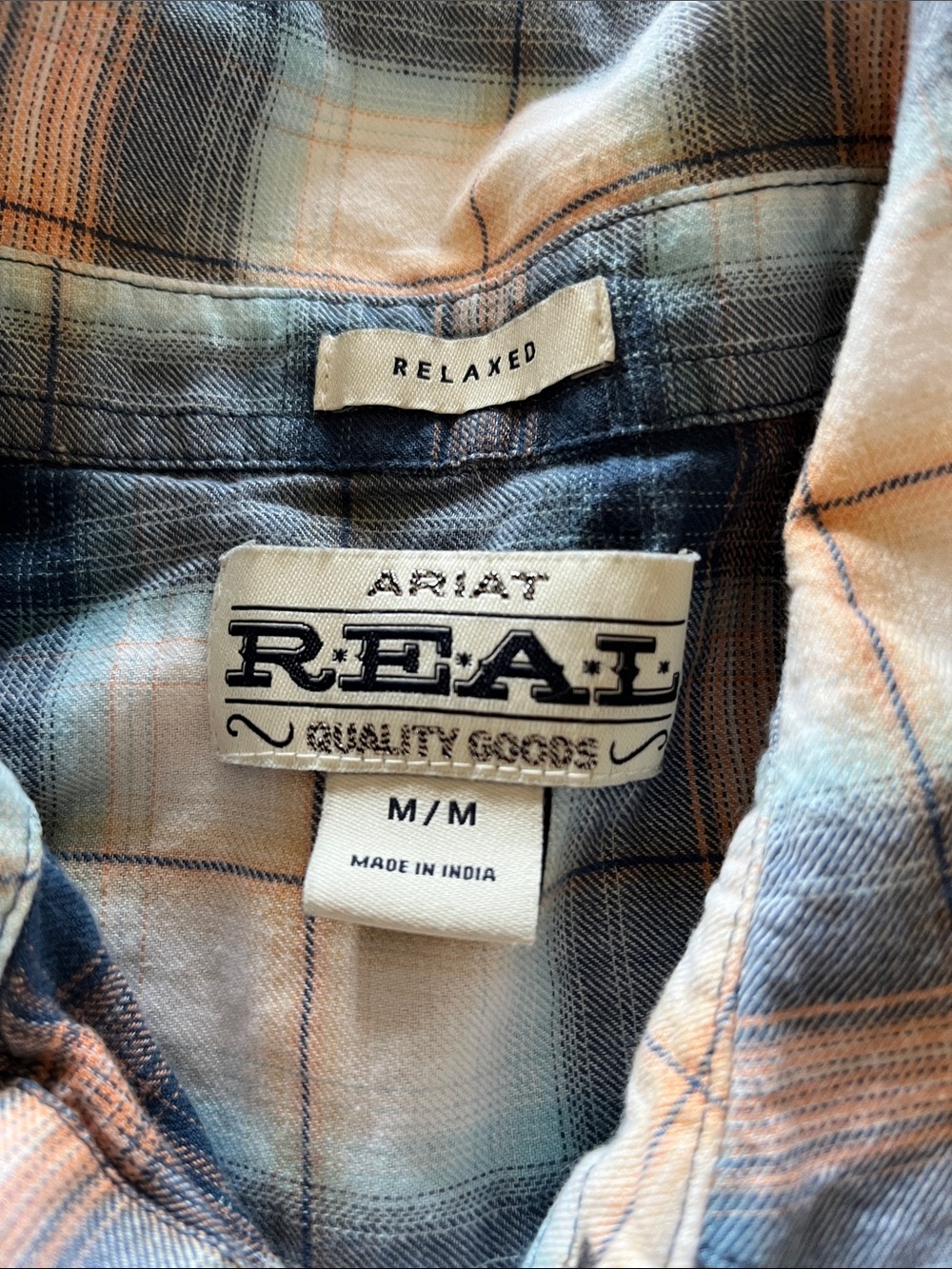 Ariat Blue and Tan Plaid Button-Down Shirt - Picture 2 of 2